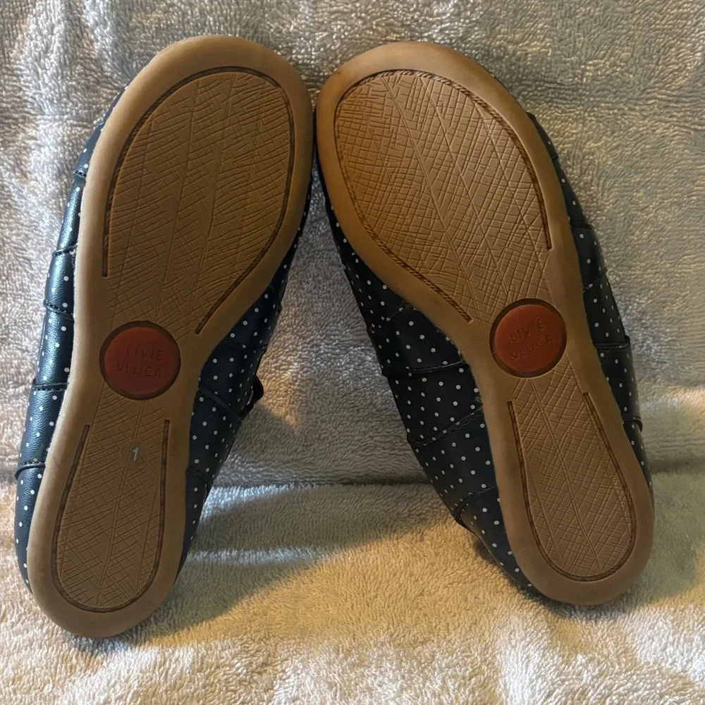 Livie & Luca Navy Blue Polka Dot Leather Mary Jane Shoes Size 1 Toddler